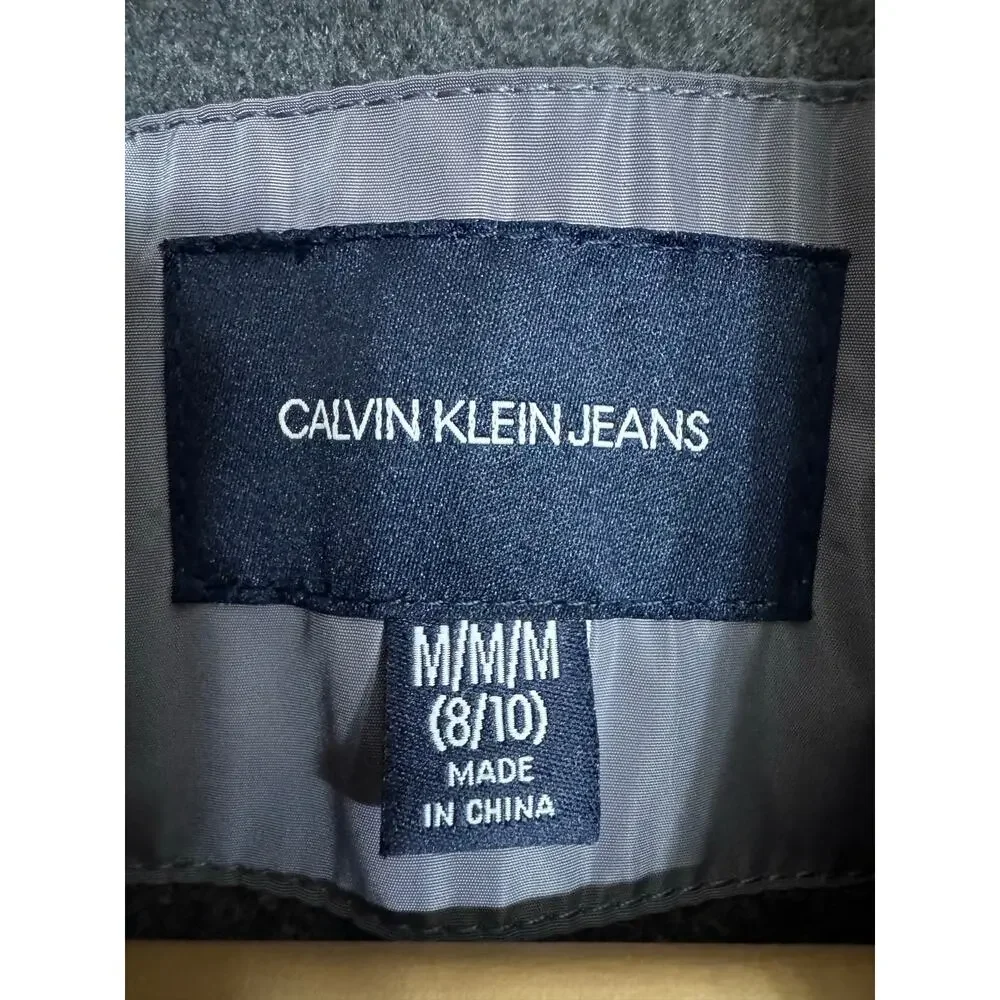 Calvin Klein Girls Gray Puffer Coat Size 8/10 Faux Fur Hood Fleece Lined